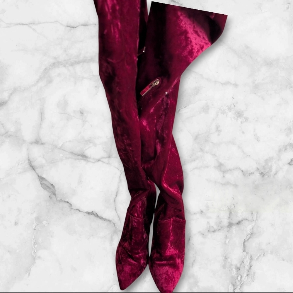 Anne Michelle Dedicate Velvet Thigh High Stilletos - Picture 2 of 5